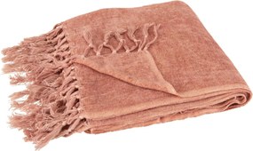 Ružový pléd so strapcami a viskózou Plaid Tassel – 170*130*0,5 cm