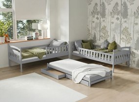 Detská poschodová posteľ z masívu borovice BOHDANA s prístelkou a šuplíkmi - 200x90 cm - ŠEDÁ