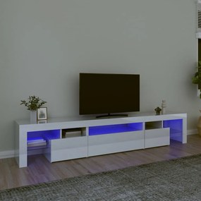 TV skrinka s LED svetlami lesklá biela 215x36,5x40 cm