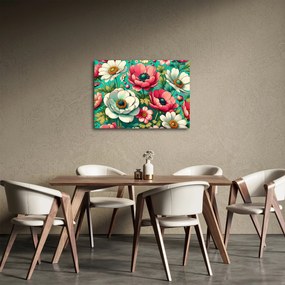 Obraz - Kvety na modrom pozadí (70x50 cm)
