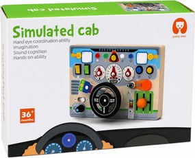 LEAN Toys Drevená vzdelávacia manipulačná tabuľa – volant, svetlá, zvuky