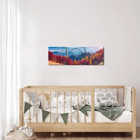 Obraz farebné jesenné krajiny (s hodinami) (90x30 cm)