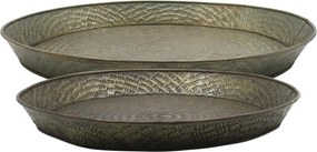 Súprava 2ks mosadzných antik kovových podnosov s vzorom Tray Antique – Ø 50*6 / Ø 40*6 cm