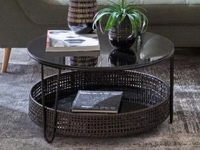 Okrúhly konferenčný stolík Sofia, čierny/ratan