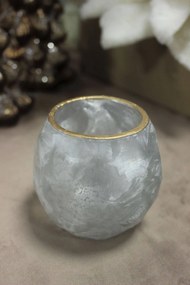 Biely zamrznutý sklenený svietnik 8cm
