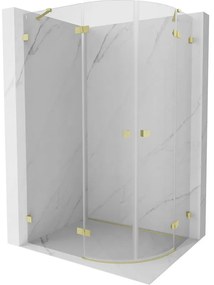 Mexen Lunar, polkruhový sprchový kút naklápací doľava 90 x 80 cm, 8mm číre sklo, zlatý matný profil, 833-090L-080P-55-00