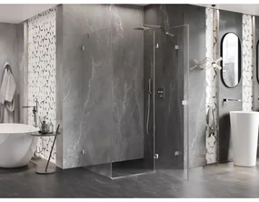 Mexen Lunar, pravostranný výklopný sprchový kút 90 x 80 cm, 8mm číre sklo, chrómový profil, 834-090-080-01-00-P
