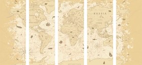 5-dielny obraz mapa sveta s historickým nádychom
