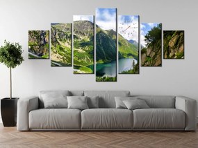 Gario Obraz s hodinami Morské oko v Tatrách - 7 dielny Rozmery: 210 x 100 cm