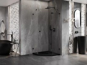 Mexen Lunar, pravý výklopný päťuholníkový sprchový kút 80 x 80 cm, 8mm číre sklo, čierny profil, 831-080P-080L-70-00-P