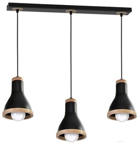 Závesné svietidlo Holly, 3x drevené/čierne kovové tienidlo, b