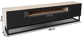 RTV skrinka Loftia 200 cm s otvorom a kovovým rámom - dub artisan / čierny mat
