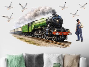 Vlak Flying scotsman textilní prelepiteľná nálepka na stenu hárok 75 x 50 cm
