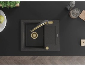 Mexen Enzo, granitový drez 576x465x174 mm, 1-komorový a drezová batéria Duo, čierna škvrnitá, 6506-76-671701-57-G