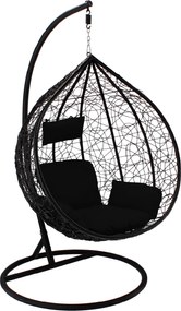 CH ČIERNA ZÁVESNÁ STOLIČKA, VANKÚŠ – ČIERNY, RÁM – ČIERNY 118X107XD68CM