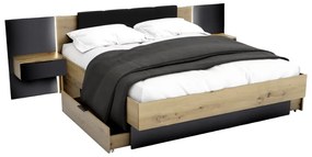 Manželská posteľ DOTA + rošt a doska s nočnými stolíkmi, 160x200, dub artisan/čierna