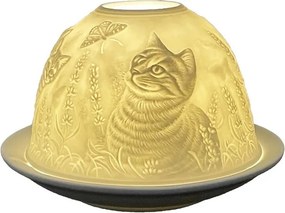 Biely porcelánový svietnik na čajovku mačička s mačiatkami Paollo - Ø 12*8 cm