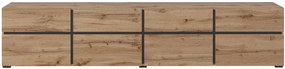 Moderný TV stolík Cross 225 cm - dub wotan / čierna