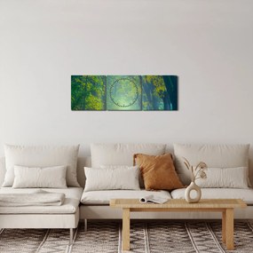 Obraz cesty lemovanej stromami (s hodinami) (90x30 cm)