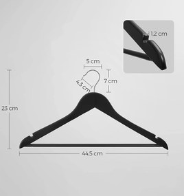 Drevené vešiaky na šaty, sada 20 kusov, z masívneho dreva, čierne