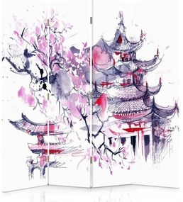 Gario Paraván Japonská pagoda a čerešňový kvet Rozmery: 145 x 170 cm, Prevedenie: Klasický paraván