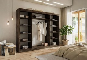 ŠATNÍKOVÁ SKRIŇA S POSUVNÝMI DVERAMI NINA JASEŇ TMAVÝ + ZRKADLO 250 cm
