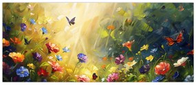 Obraz - Jarná kvetinová lúka, maľba (120x50 cm)