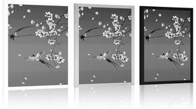 Plagát čiernobiele vtáčiky na konári stromu - 30x45 black