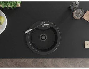 Mexen Diego, 1-komorový granitový drez 488x488x167 mm a drezová batéria Flora, čierna, 6512-77-670401-07-B