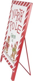 Bielo-červená vianočná kovová ceduľa North Pole - 29*16*51 cm