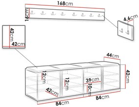 Nábytok do chodby s čalúnenými panelmi 42x42 SELAND 8 - dub artisan / čierny