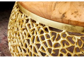 Konferenčný stôl Leaf 43228 Ø75cm Aluminium Gold + Drevo Acacia - Komfort-nábytok
