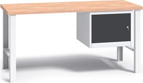 Pracovný stôl do dielne G3 so závesnou skrinkou na náradie, buková škárovka, pevné kovové nohy, 1500 mm, grafit