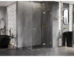 Mexen Lunar, výklopný sprchový kút pravý 90 x 70 cm, 8mm číre sklo, zlatý kartáčovaný - 834-090-070-55-00-P