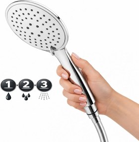 Erga Wemi, 3-funkčná ručná sprcha s hadicou 150 cm, 12,5 × 14 cm, chrómová, ERG-YKA-BP.WEMI-CHR