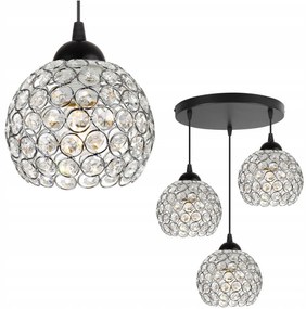 Závesné svietidlo Crystal, 3x strieborné krištáľové tienidlo, o