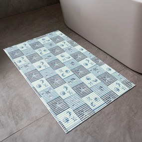Kúpeľňová penová rohož / predložka PRO-101 Modré morské hviezdice a lastúry - metráž šírka 65 cm