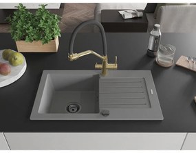 Mexen Pablo, granitový drez 752x436x161 mm, 1-komorový a drezová batéria Duo, šedá, 6510-71-671701-57-B
