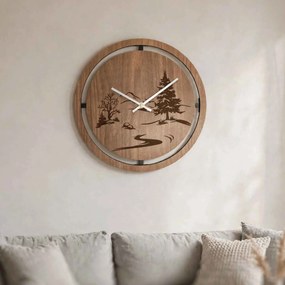 Drevené nástenné hodiny s lesným motívom | HOLU: HDF - Javor 30 cm 4798-115356 HDF0609-silver-ruky