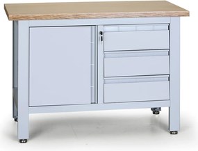 Pracovný stôl do dielne EXPERT, 3 zásuvky, 1 skrinka, 1200 x 600 x 860 - 900 mm, sivá