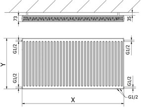 Mexen, Panelový radiátor Mexen CV21 900 x 500 mm, spodné pripojenie, 888 W, biely - W621-090-050-00