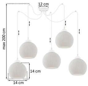 Závesné svietidlo Riffle Round Spider, 5x biele sklenené tienidlo, w
