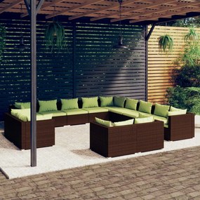 vidaXL 13-dielna záhradná sedacia súprava s vankúšmi hnedá polyratan