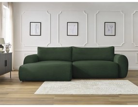 Tmavozelená menčestrová rozkladacia rohová pohovka (ľavý roh) Lucien – Bobochic Paris