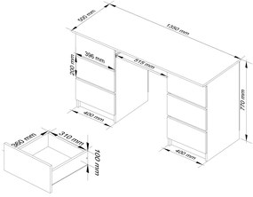Písací stôl A-11 135 cm wenge/biely