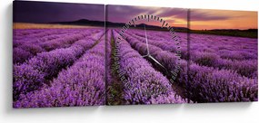 Obraz - Levanduľové pole pri západe slnka (s hodinami) (90x30 cm)