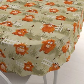 Biante Detský bavlnený oválny obrus Sandra SA-612 Býčky na pastve na zelenom 140x180 cm