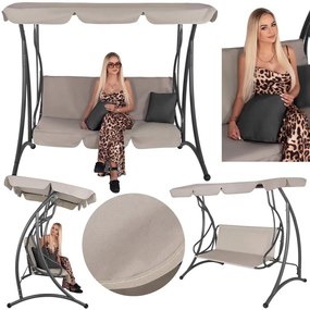 SPRINGOS 3-miestna záhradná hojdačka s nastaviteľnou strieškou, matracom a vankúšmi, béžová GS0031