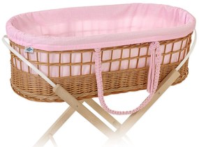 My Sweet Baby Mojžišov prútený kôš v štýle BOHO s bavlnenou podšívkou - ružový károvaný