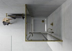 Mexen Rio, štvorcový sprchovací kút s posuvnými dverami 70 (dvere) x 70 (dvere) x 190 cm, 5mm šedé sklo, zlatý profil + biela sprchová vanička SLIM, 860-070-070-50-40-4010G